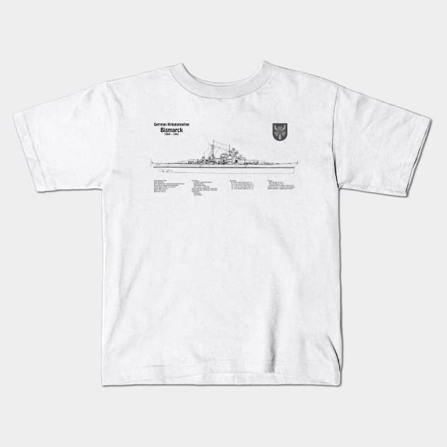 Bismarck - World War II Battleship of the Kriegsmarine - SDpng Kids T-Shirt by SPJE Illustration Photography